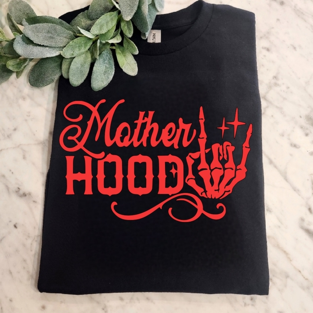 Motherhood shirt cute retro skeleton hand humor mom mama red